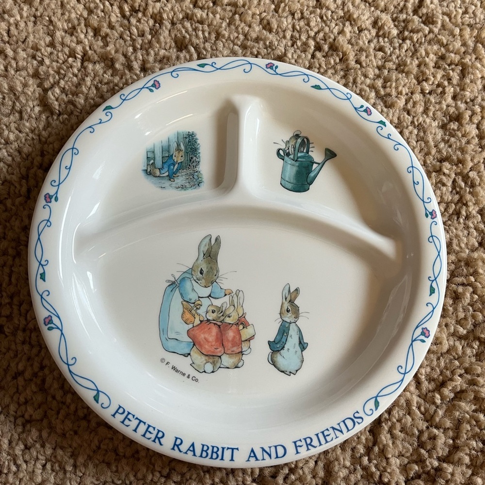 🌟 Vintage "Peter Rabbit and Friends" Divided Toddler Plate - Beatrix Potter